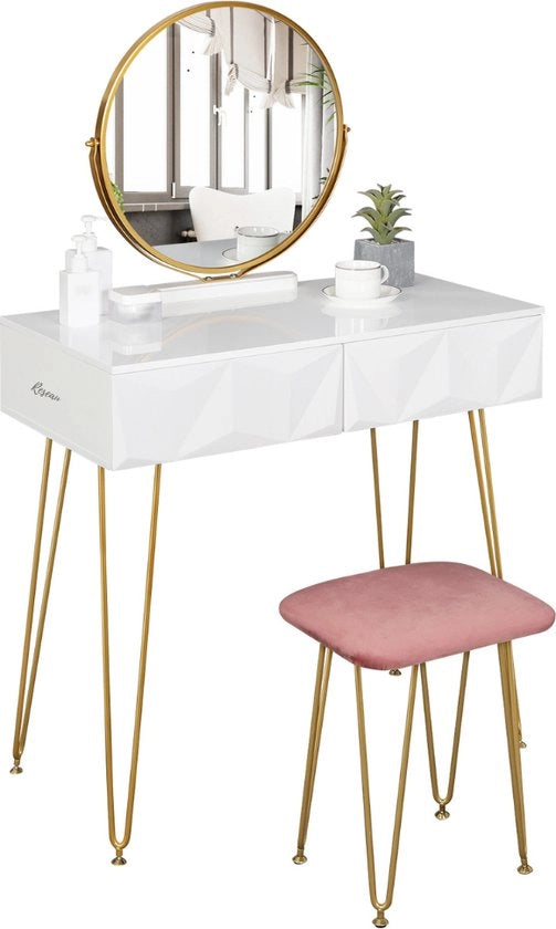 Tavolo da Toilette con Specchio - Tavolo per Trucco - 100x40x79 Cm - Compreso Sedile - Rosa