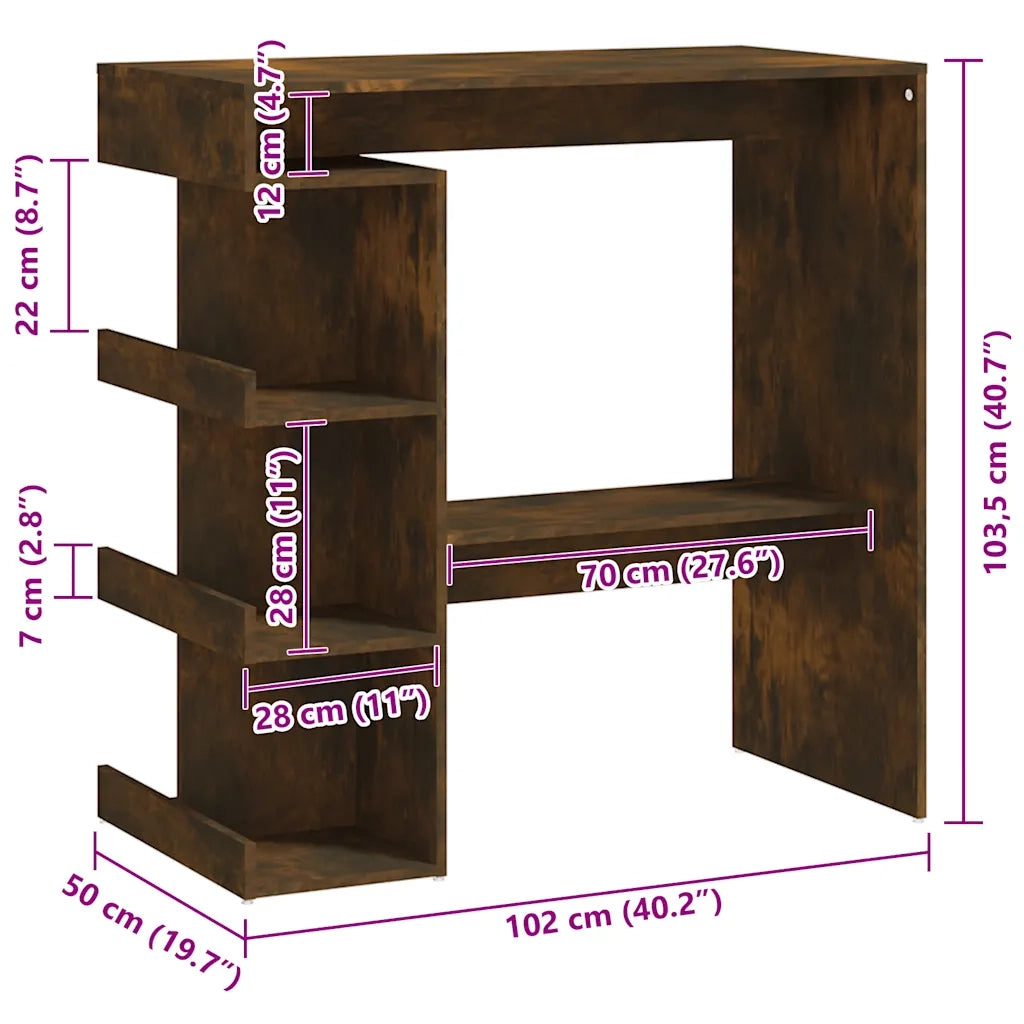 Tavolo Bar con Ripiani Rovere Fumo 100x50x101,5cm in Truciolato
