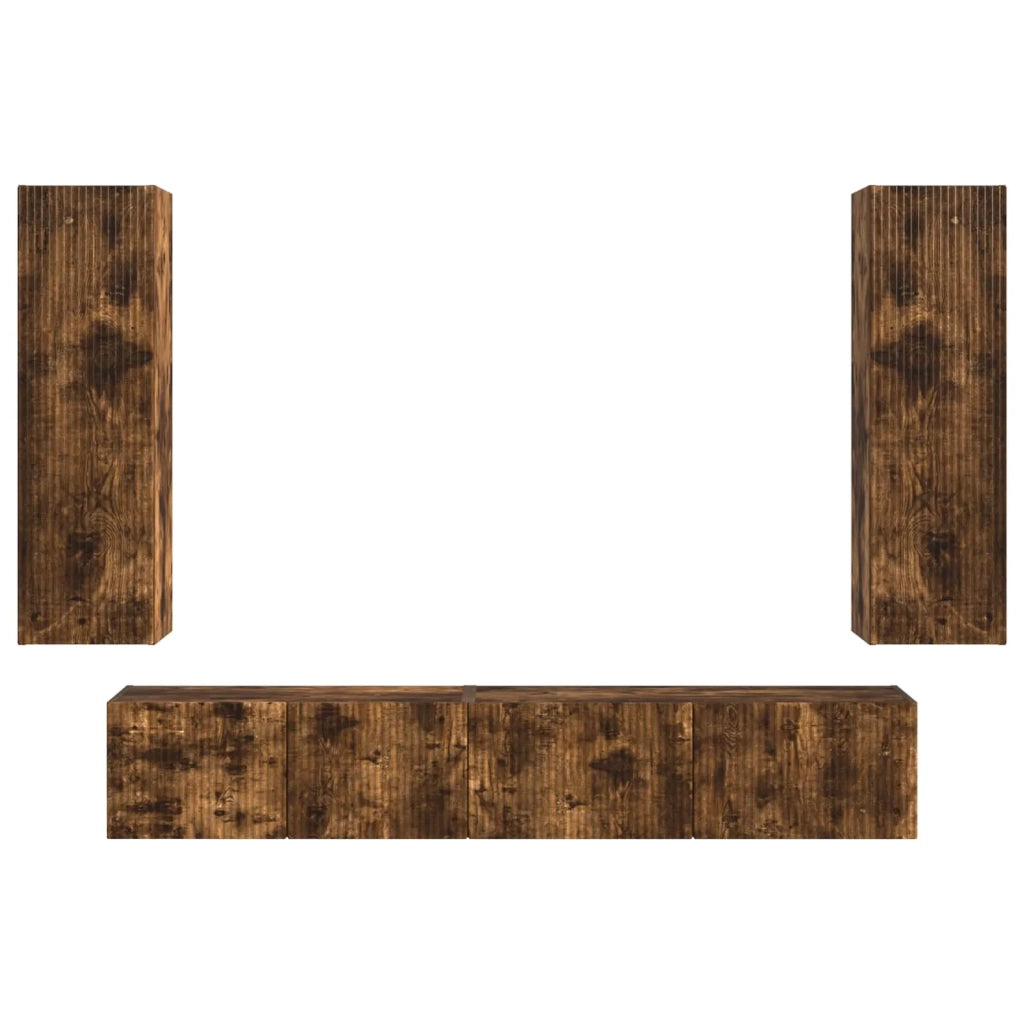 Set mobile TV 3 pz-Credenza per TV Rovere fum¨¦ Legno multistrato 699923
