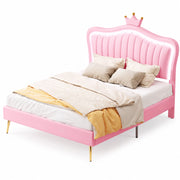 Letto per bambini imbottito 140x200 cm; testiera a conchiglia con LED; similpelle rosa (Senza materasso)