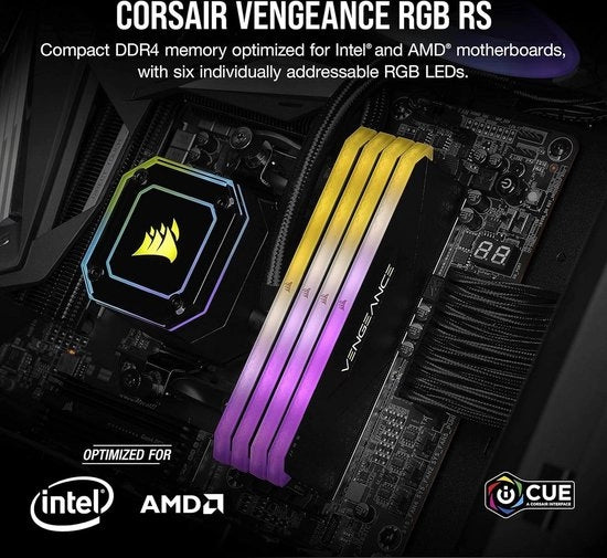 Memoria di Sostituzione RGB RS 16 GB DDR4 3600MHz C18 - 1x16 GB - Illuminazione RGB Dinamica - Serie Intel & AMD 300/400/500 - Nero