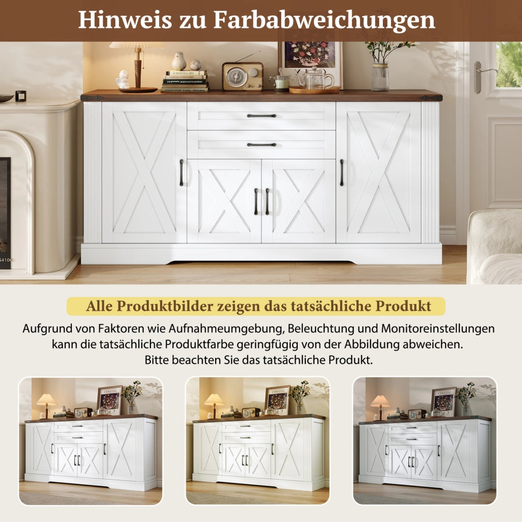 Sideboard bianco con 4 ante e 2 cassetti, piano di appoggio 160 cm