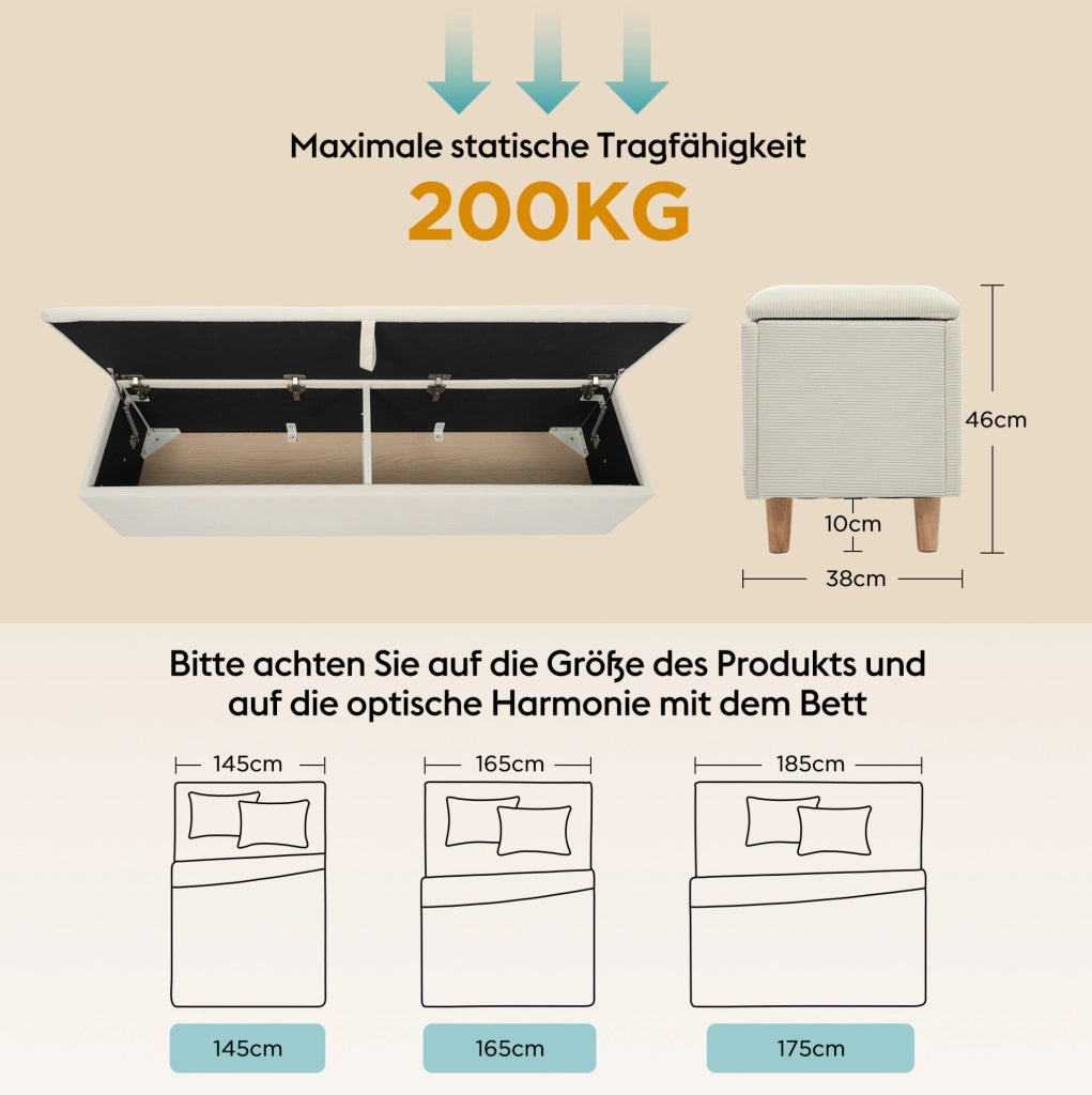 Letto matrimoniale in legno con LED e panca contenitore