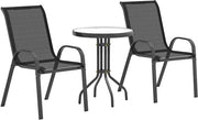 Set da giardino 3 pezzi - Tavolo in vetro - Resistente alle intemperie - Nero