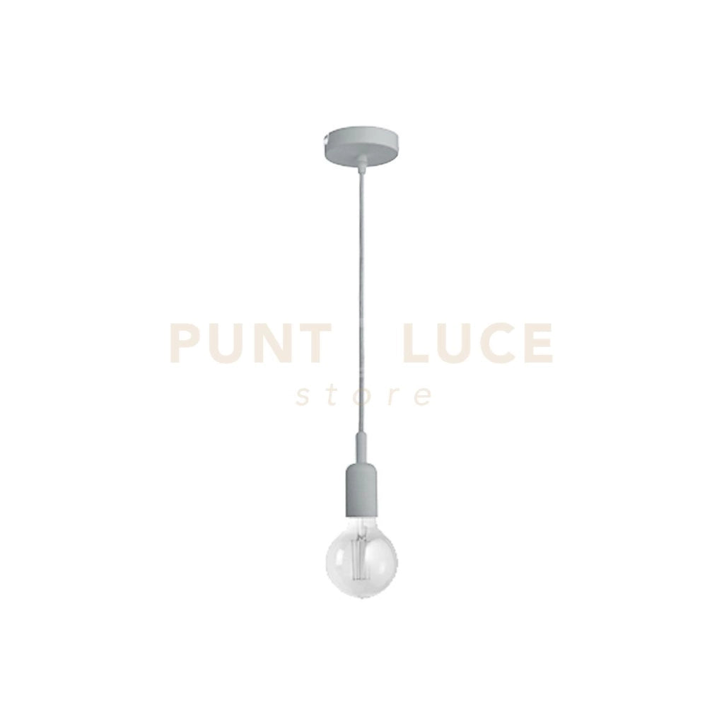 GSO075- PENDENTE FLUTE CAVO IN STOFFA E ROSONE GRIGIO CEMENTO  1 LUCE ATTACCO E27 D.4,2CM