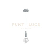 GSO075- PENDENTE FLUTE CAVO IN STOFFA E ROSONE GRIGIO CEMENTO  1 LUCE ATTACCO E27 D.4,2CM