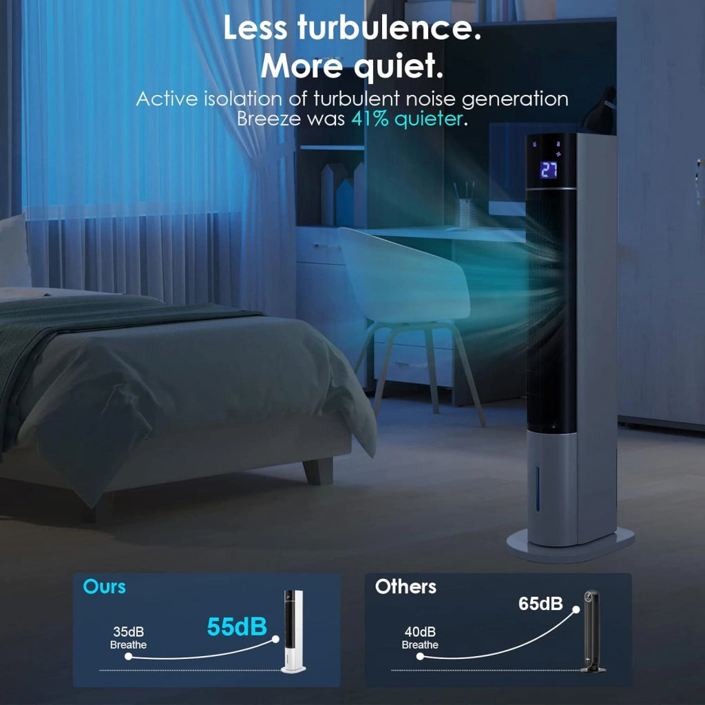 Ventilatore a Torre da 104 cm con Telecomando e Raffreddamento ad Acqua, 4 In 1 con Raffreddamento Umidificazione, Oscillazione di 50°, Timer 12 Ore, Silenzioso per Camera da Letto, Soggiorno