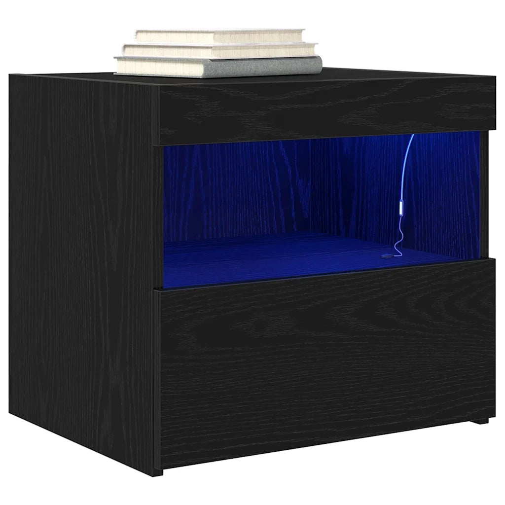 Set di 2 Comodini | Armadio da Notte | Mobiletto da notte con cassetto Rovere Nero 50 x 40 x 45 cm