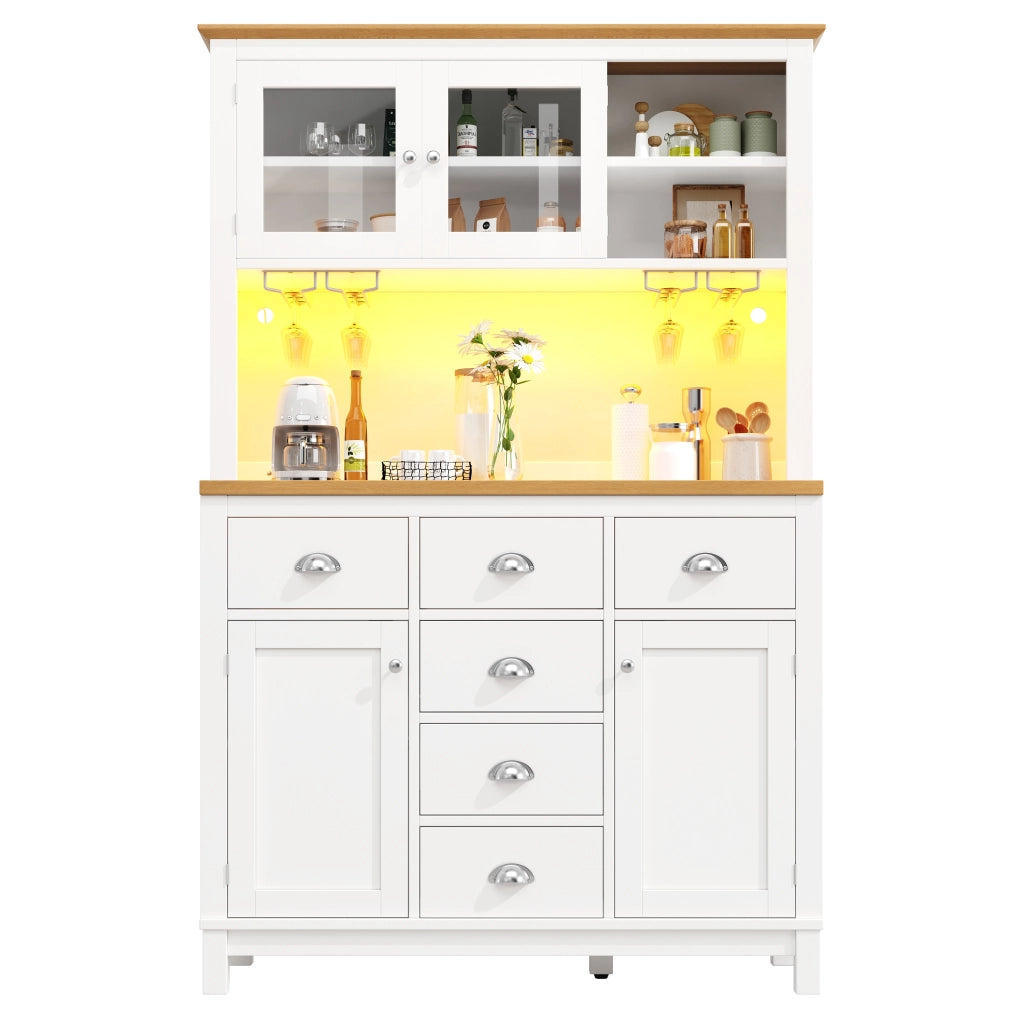 Buffet Credenza con LED ¨C MINIMAL ¨C Verde/Bianco, 4 Ante, 104x40x180cm