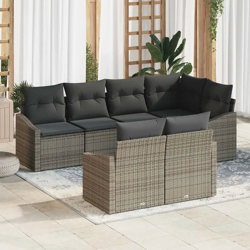 Set Divano da Giardino con cuscino 7 pcs Grigio polyrattan