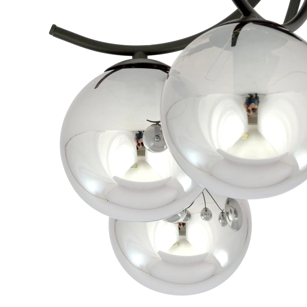 Plafoniera Moderna 6 Luci Coeo In Acciaio Nero E Diffusori In Vetro Fumè