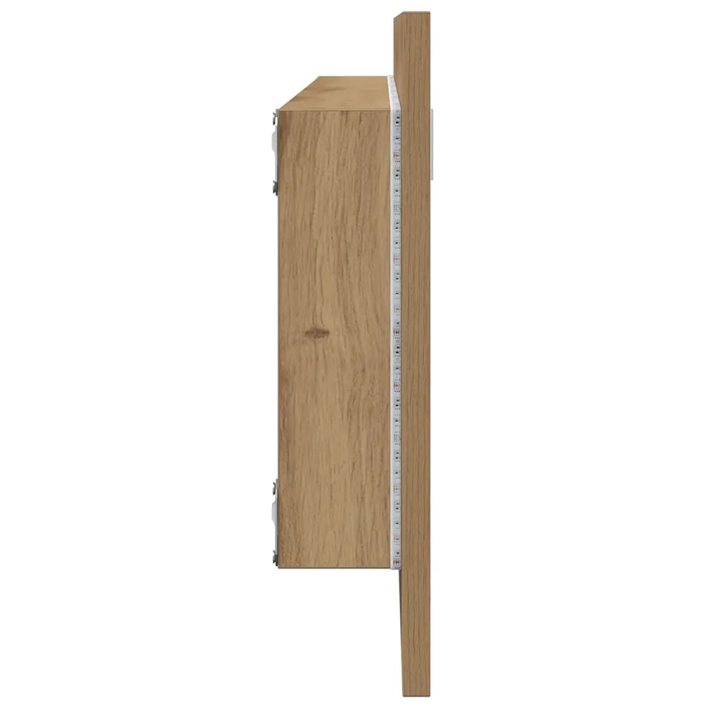 Specchio Bagno LED Rovere Artigianale 100x8,5x37 cm Multistrato 856276