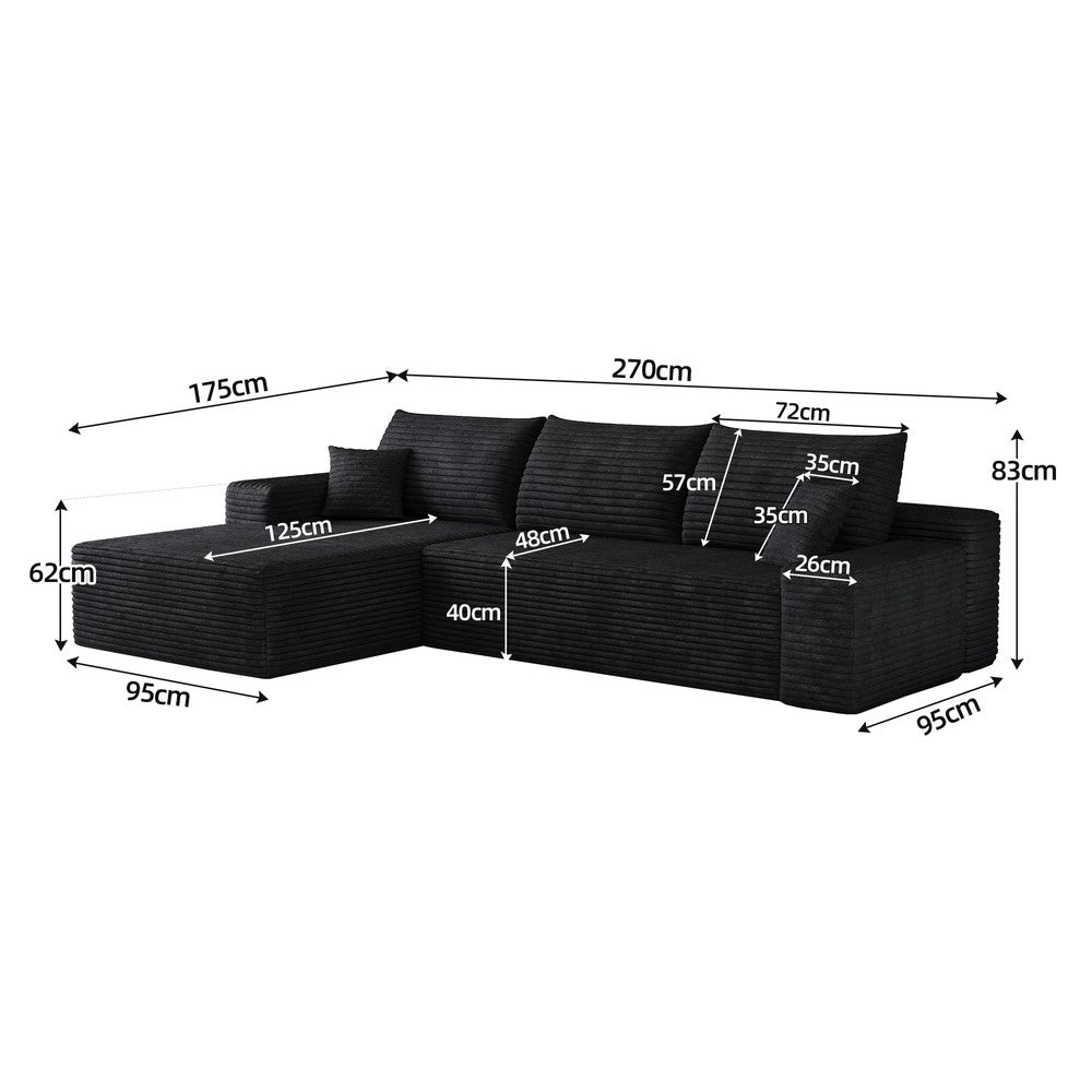 Divano angolare con chaise longue ¨C Minimal ¨C nero tessuto 270cm