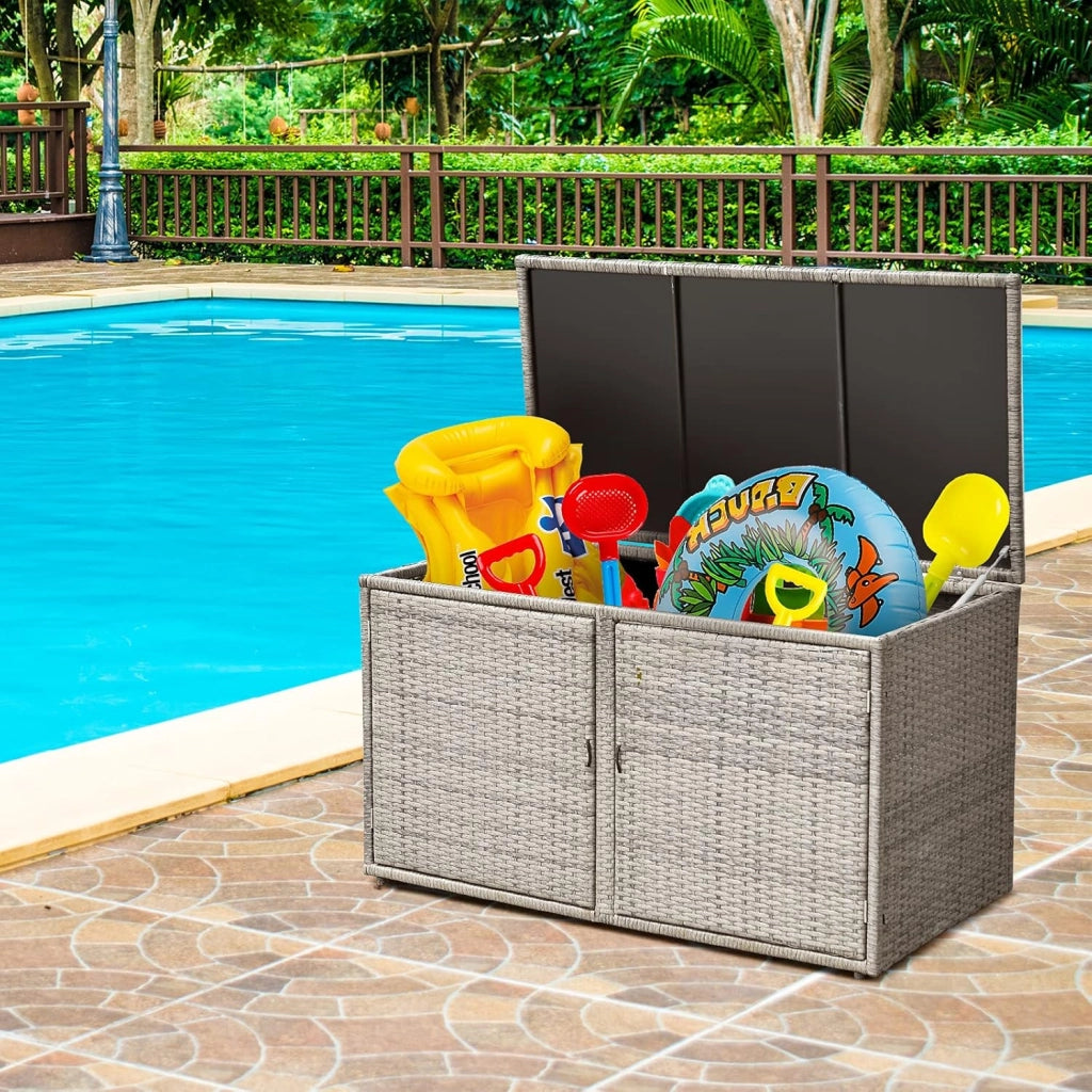 Baule Contenitore da 335L, con Coperchio e 2 Ripiani, Contenitore da Giardino con Telaio in Acciaio, Box per Conservazione di Attrezzi Giocattoli Accessori (Grigio)