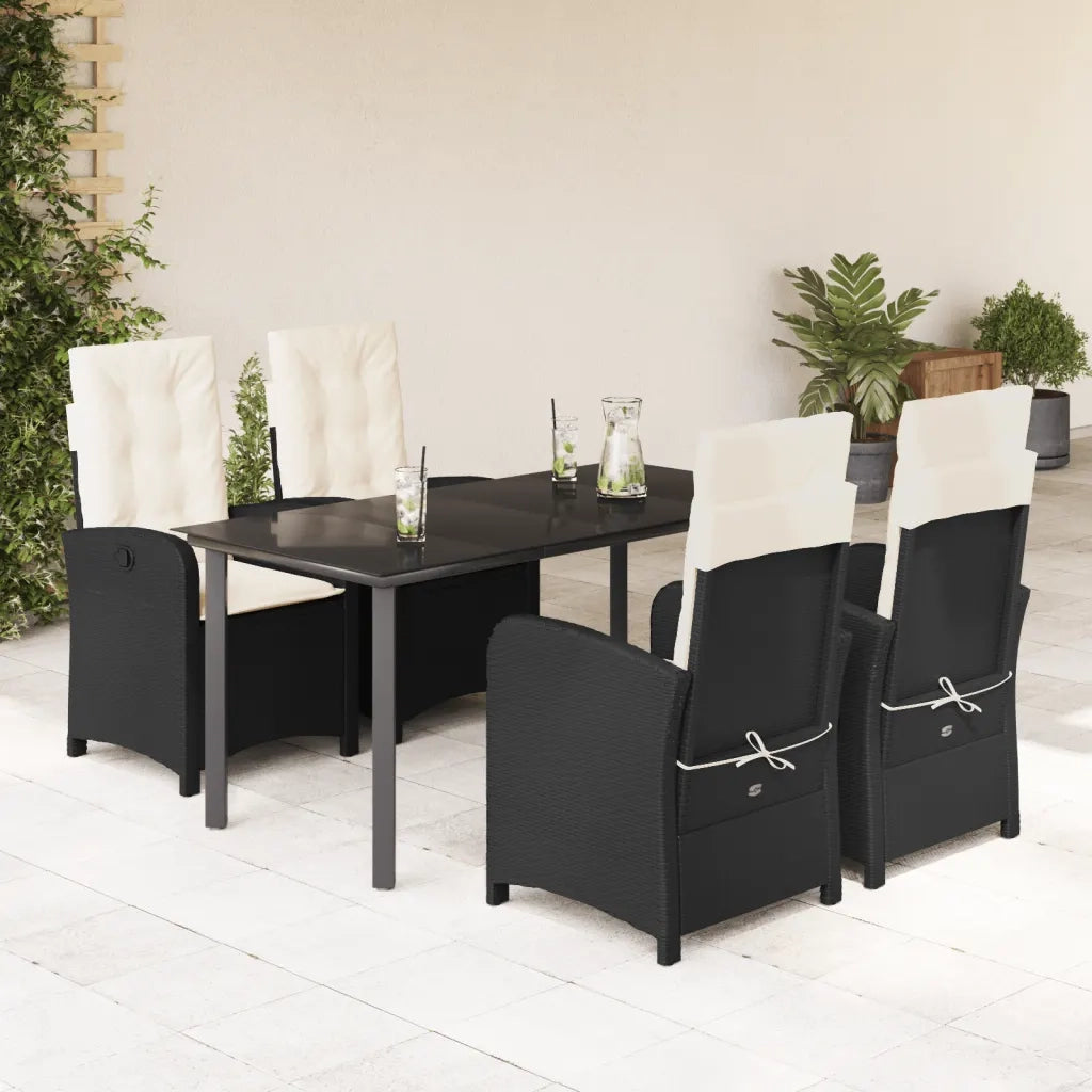 Set da Pranzo da Giardino 5 pz Nero con Cuscini in Polyrattancod mxl 89272