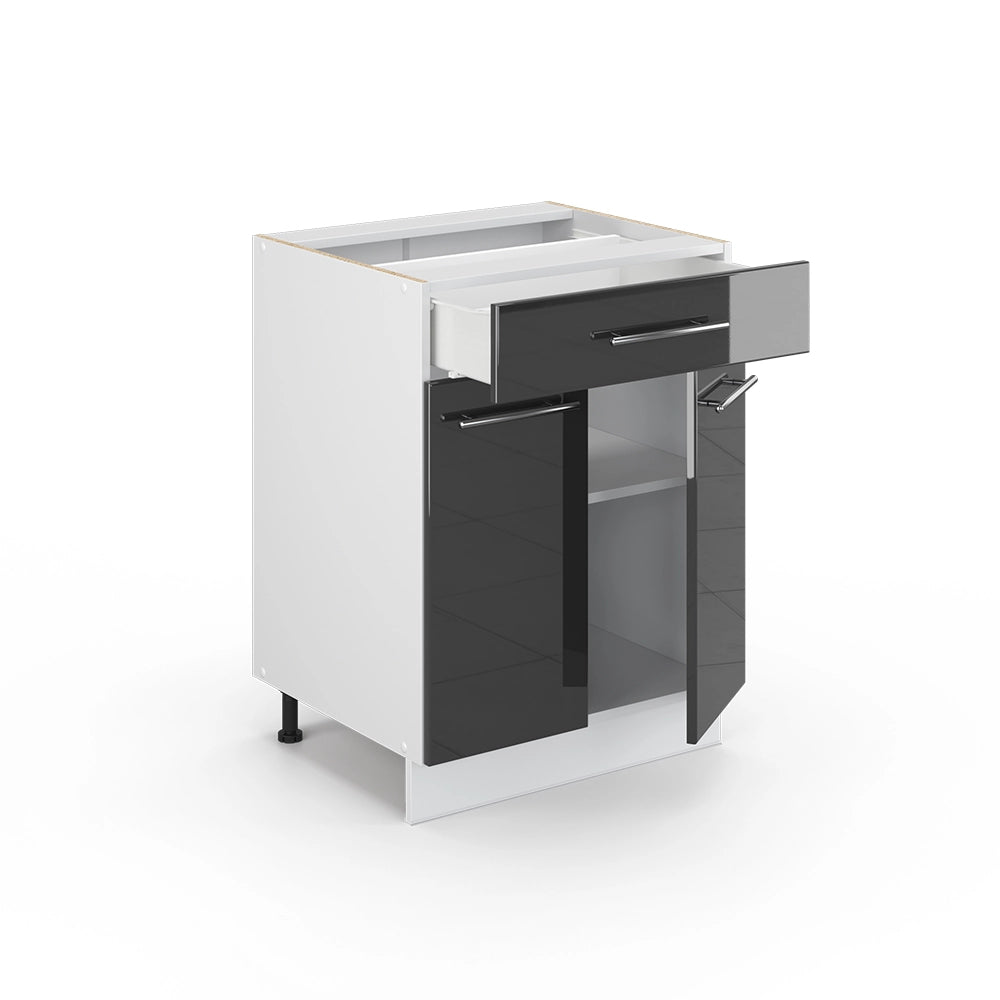 Vicco Mobiletto base per cucina Antracite lucido 60 cm con cassetto, senza piano di lavoro