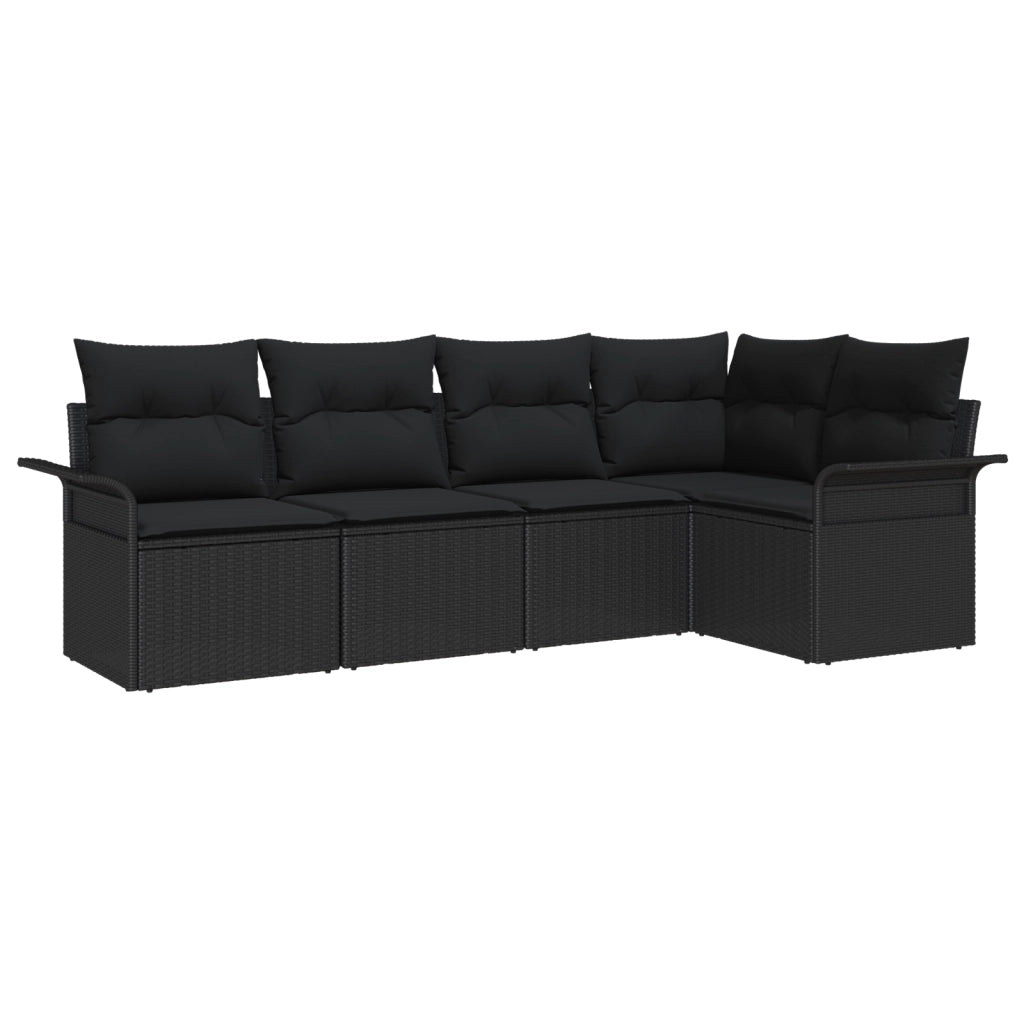 Set divano da giardino 5 pezzi con cuscini in polyrattan nero