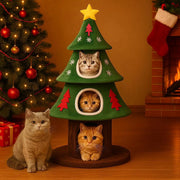 COMHOAM Tiragraffi alto 135 cm, design albero di Natale a più piani con casetta per gatti, con colonna tiragraffi, palla da gioco, albero da arrampicata stabile per gatti, verde