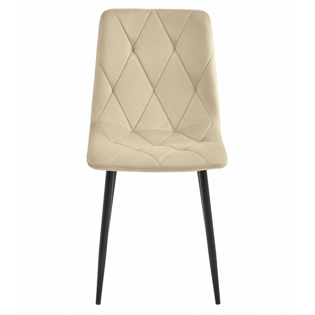 Set di 3 Sedie Libra in Velluto Beige con Gambe Nere