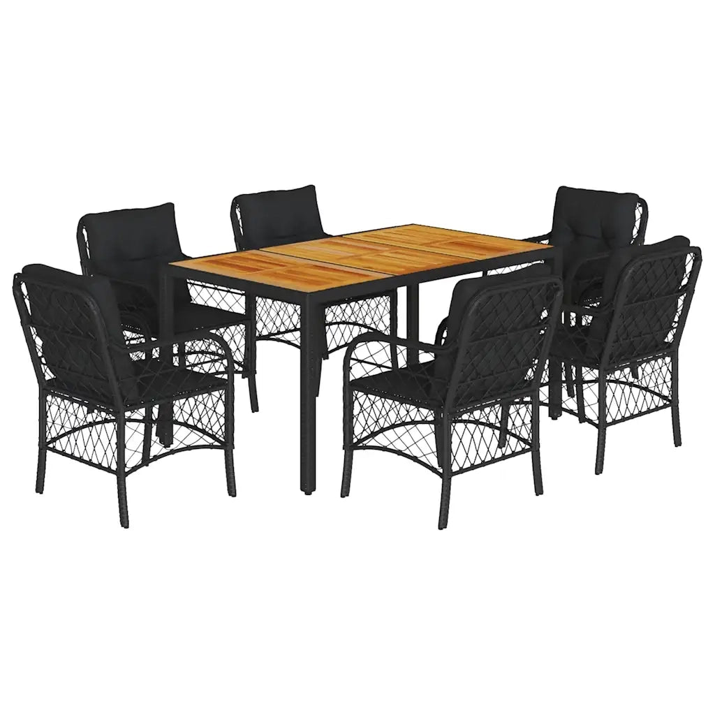 Set da Pranzo da Giardino 7 pz Nero con Cuscini in Polyrattan 3212045