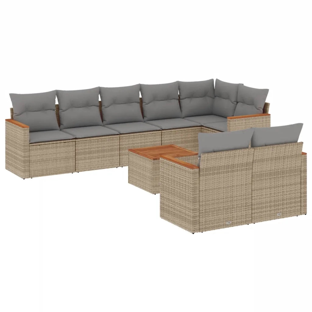 Set Divano da Giardino 9 pz con Cuscini Beige Misto Polyrattancod mxl 113074