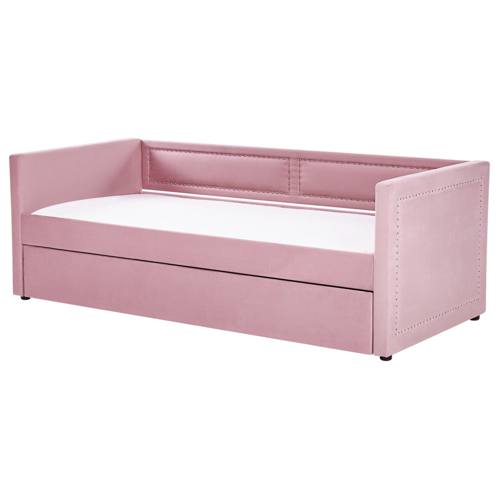 Letto da giorno estraibile rosa velluto a coste misura singola 90 x 200 con rete a doghe Nailhead Trim Glam