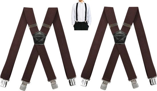 Bretelle per uomini adulti - 2 pezzi - 4 Clip - Bretelle con clip robuste e resistenti in acciaio - non si staccano - 3,5 x 120 CM