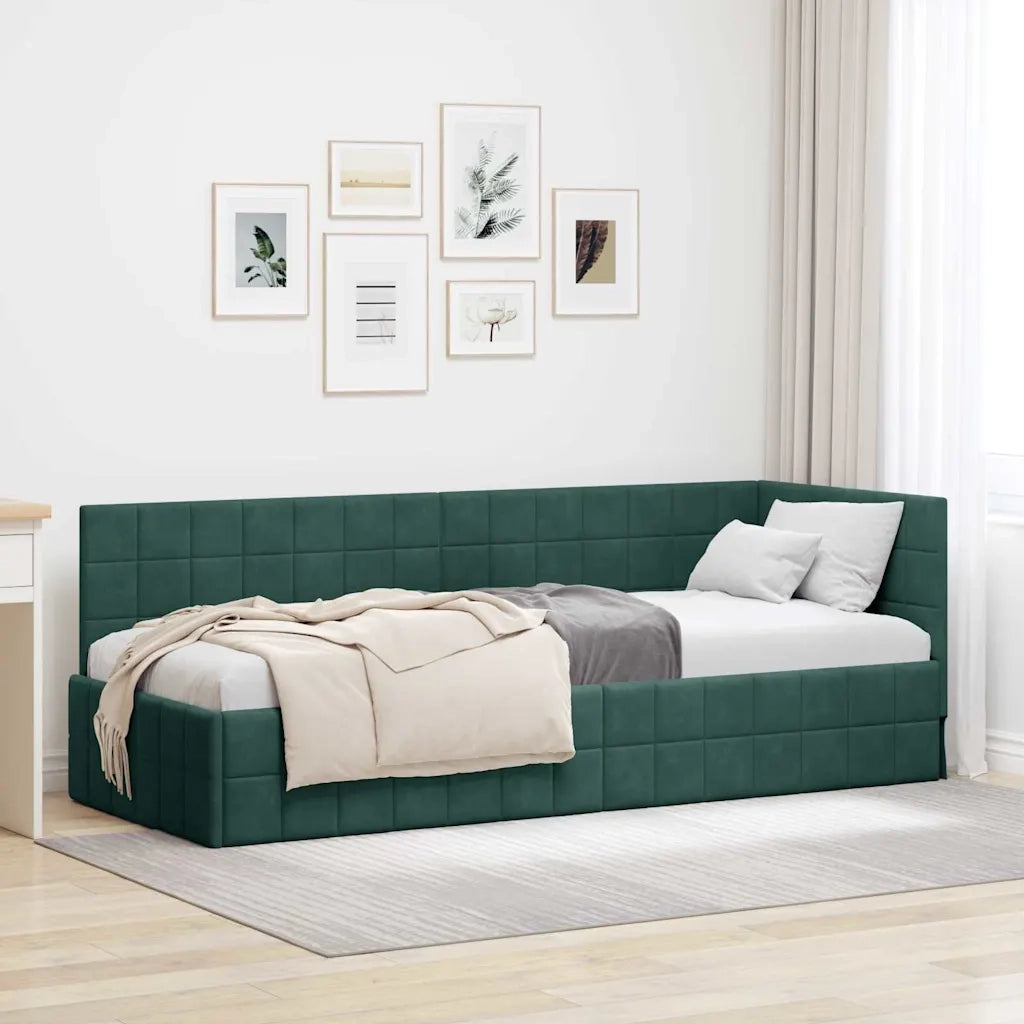 Letto singolo | Letto per adulti | Cornice del letto ad angolo Verde Scuro 80 cm x 200 cm Velluto