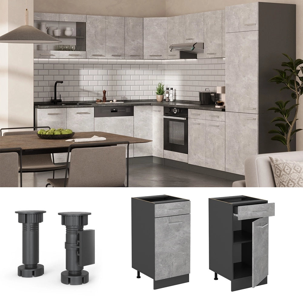 Mobiletto base per cucina R-Line Calcestruzzo/Antracite 40 cm, PL Antracite Vicco