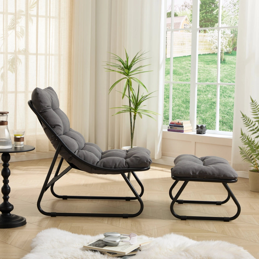Sedia lounge da esterno con ottomano e cuscino; 65x78x86 cm; acciaio grigio