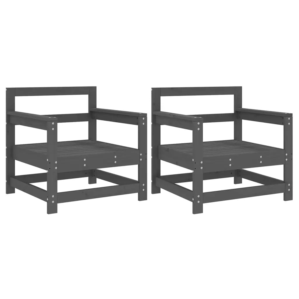 Sedia da patio-Sedie da Giardino 2pz Grigie in Legno Massello Pino 998927