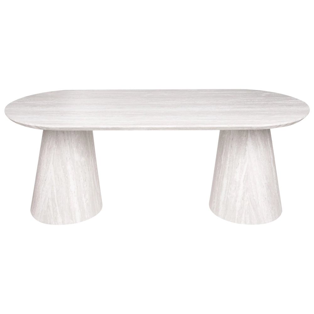Tavolo da pranzo in MDF in stile scandinavo forma ovale gambe larghe a colonna 220x95 cm per sala da pranzo effetto travertino