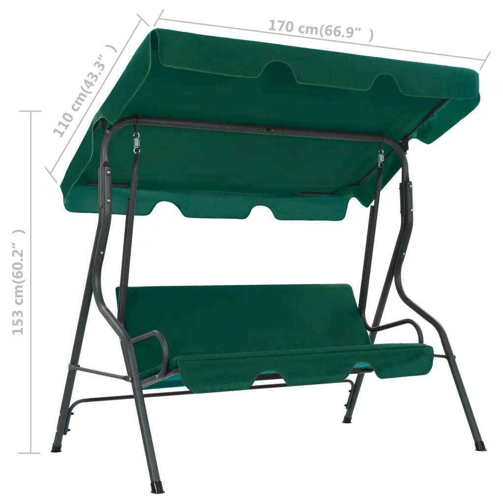 Panchina a Dondolo da Giardino Verde 170x110x153 cm in Tessuto 48556