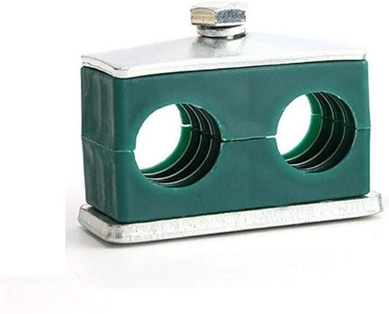 Klem per tubi idraulici standard a doppia foratura in plastica per metallurgia e petrolio - 15mm Green & Silver