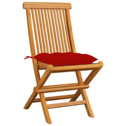 Sedie da Giardino con Cuscini Rossi 4 pz | Sedie da Esterno Massello di Teak