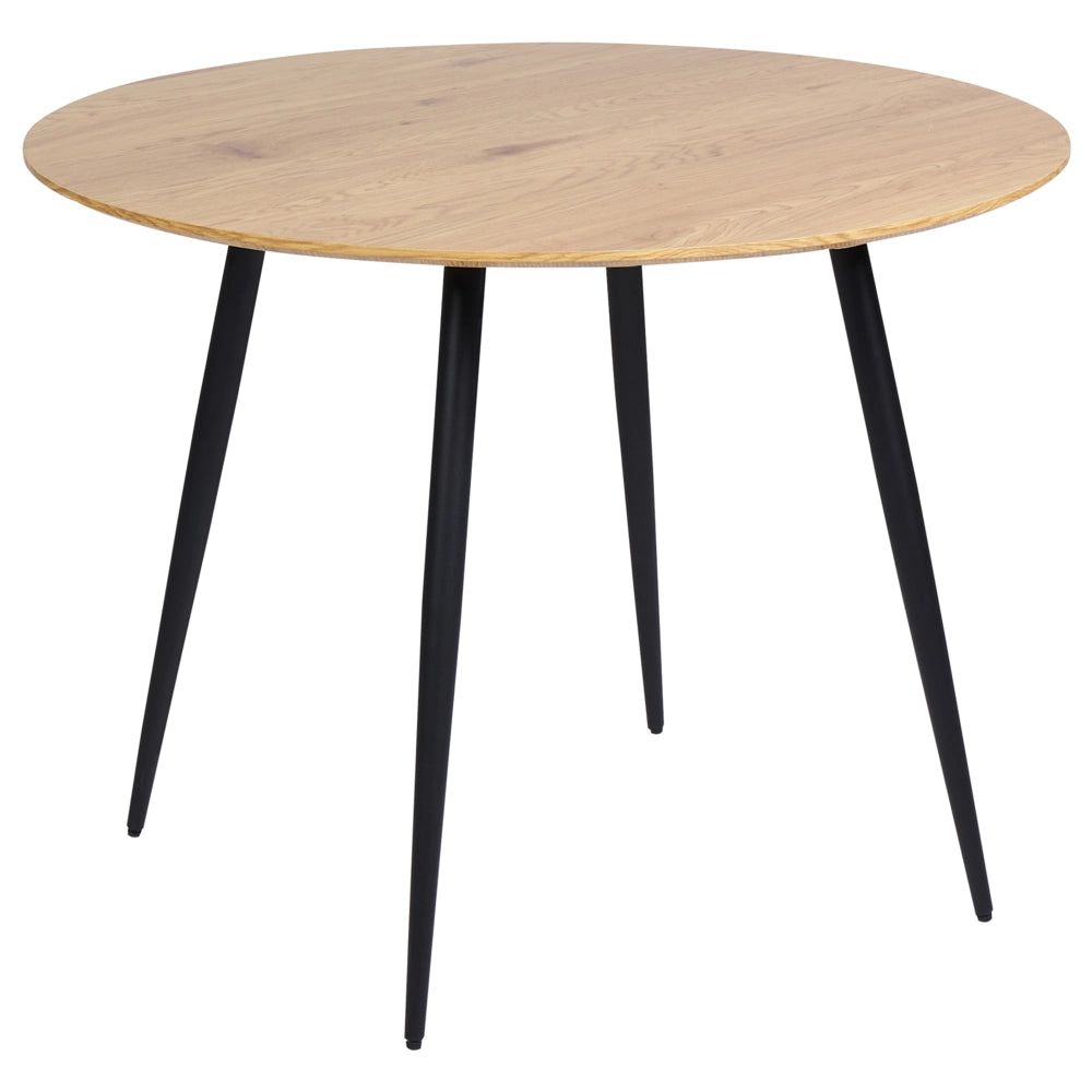 Tavolo da cucina moderno rotondo da pranzo con piano in MDF e gambe in acciaio in legno chiaro 100 cm 4 posti da cucina