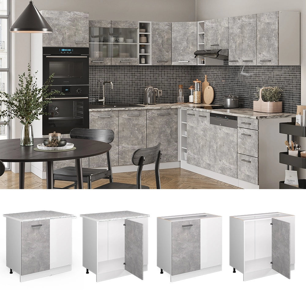 Mobile ad angolo cucina R-Line Calcestruzzo/Bianco 86 cm senza piano di lavoro Vicco