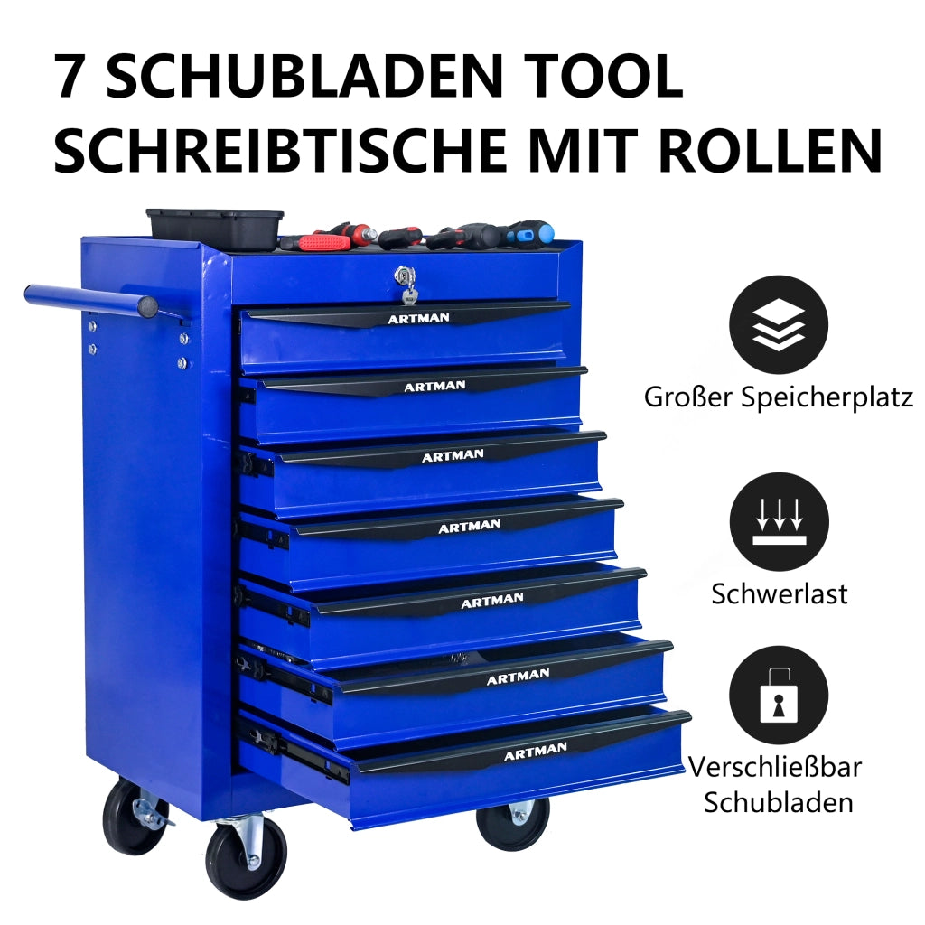 CARRELLO PORTAUTENSILI 7 cassetti 60x33x77,5 cm acciaio nero-blu