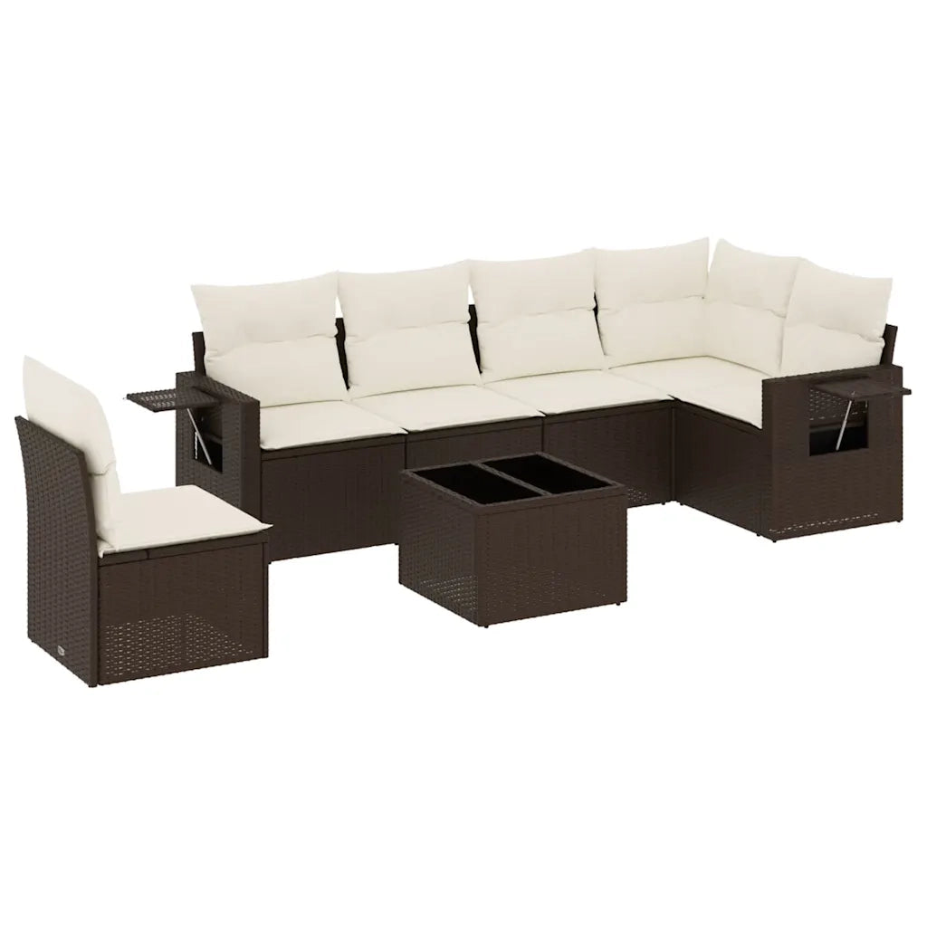 Set Divani da Giardino 7 pz con Cuscini Marrone in Polyrattan 3220242