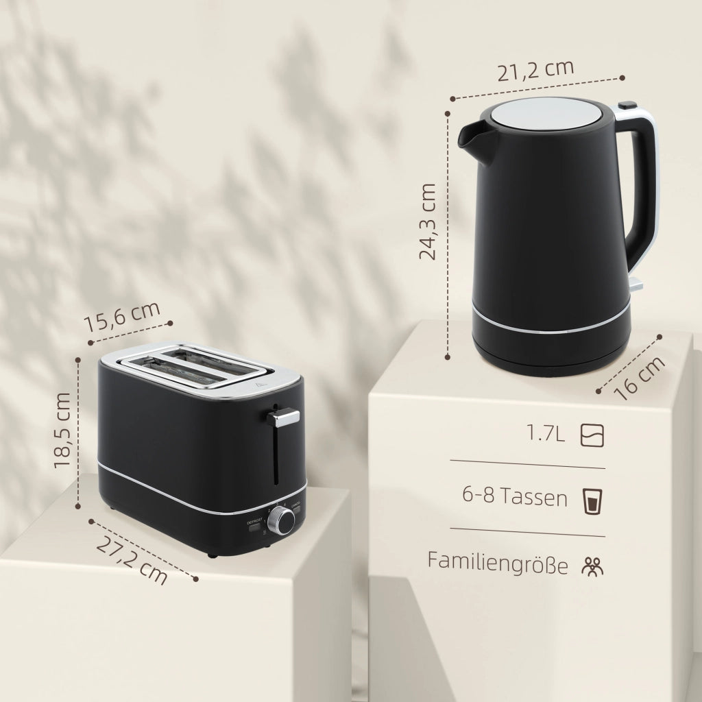 Bollitore e Toaster Set ¨C Zephmum ¨C 1,7L 6 Livelli Tostatura Nero/Acciaio