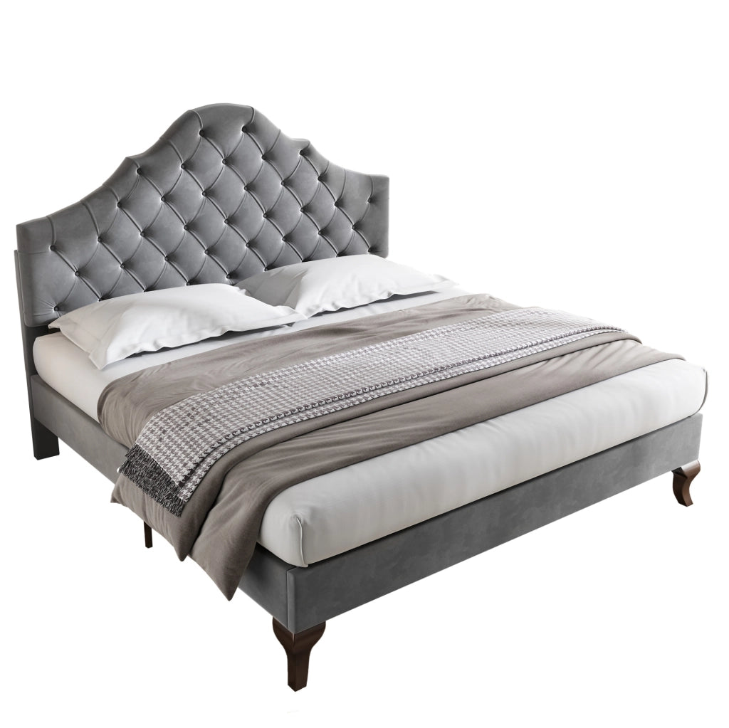 Letto imbottito 140x200 cm; testiera imbottita e rete a doghe; velluto grigio