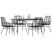 Set Mobili da Pranzo per Giardino 5 pz Nero Polyrattan Vetro