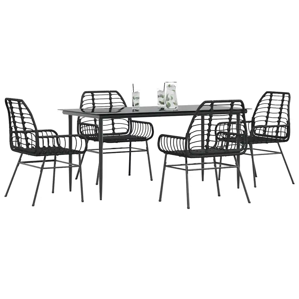 Set Mobili da Pranzo per Giardino 5 pz Nero Polyrattan Vetro