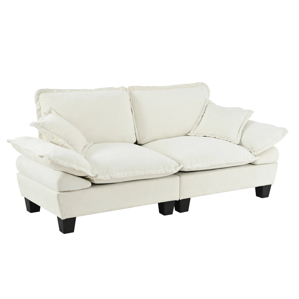 Divano modulare 2 posti - con braccioli curvi e seduta imbottita - in chenille beige