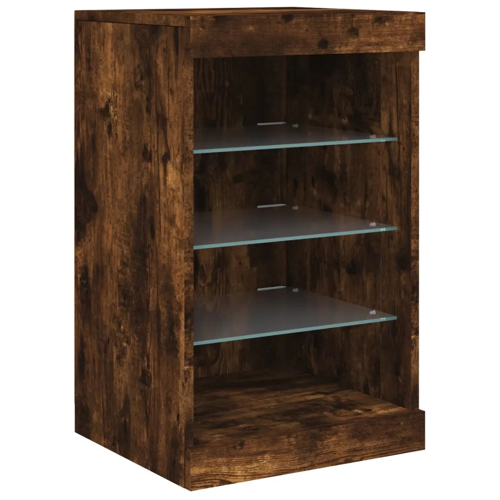 Credenza con Luci LED Rovere Fumo 123x37x67 cm