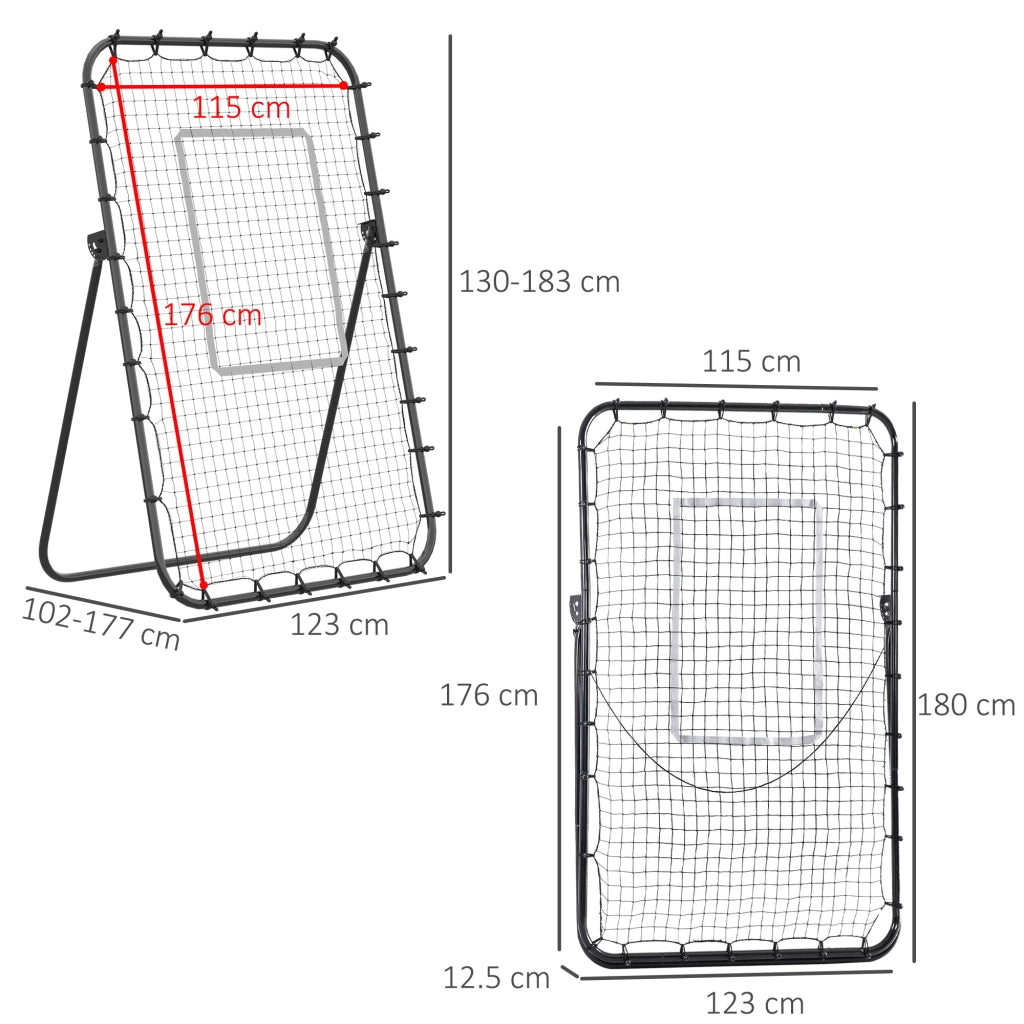 Porta da calcio pieghevole con rimbalzo, dimensioni 123x73x1785 cm, 4 livelli regolabili, colore nero, per allenamento e divertimento.