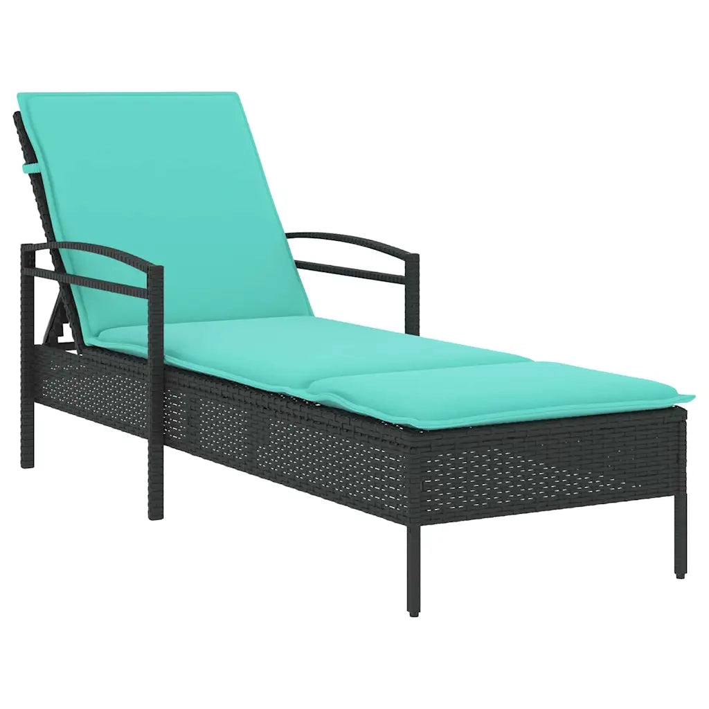 Lettino da Lettino sole | Sdraio da giardino | Lettino da sole con cuscino Nero 63 x 200 x 81 cm polyrattan