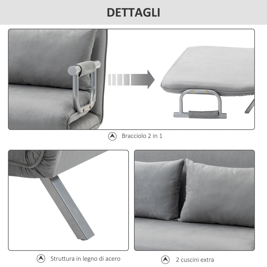 Divano Letto Singolo ¨C Zephmum ¨C Grigio Chiaro Similpelle 105x80x78 cm