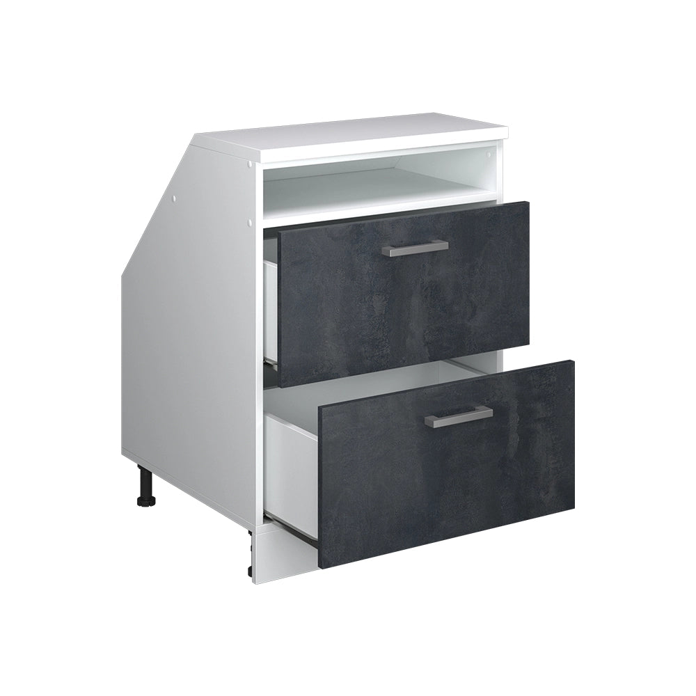 Mobile cucina sottotetto R-Line Calce nera/Bianco 60 cm con 2 cassetti, carcassa 60 cm profondità Vicco