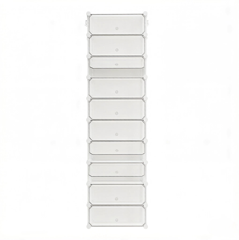 Scarpiera modulare ULEVR 40x30x170 cm con 10 scomparti e ante, in PP e metallo, bianca